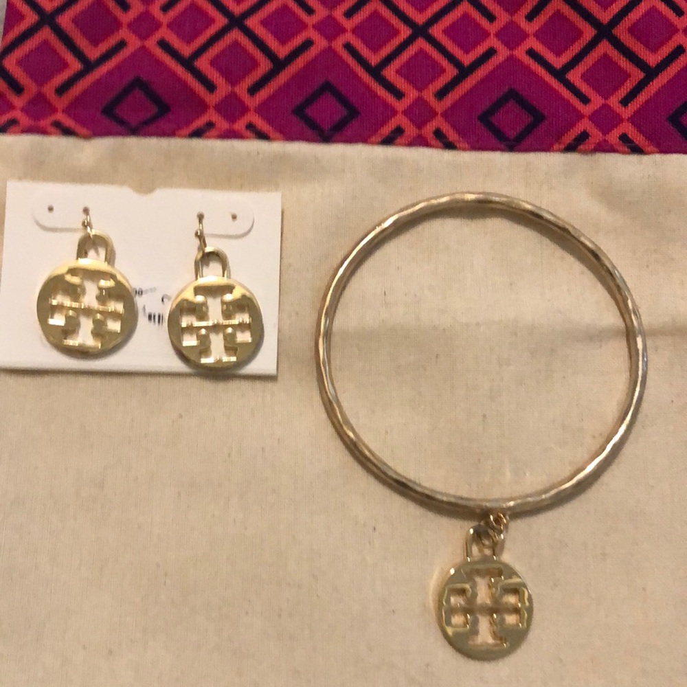 Tory Burch Gold Earring and bracelet set.